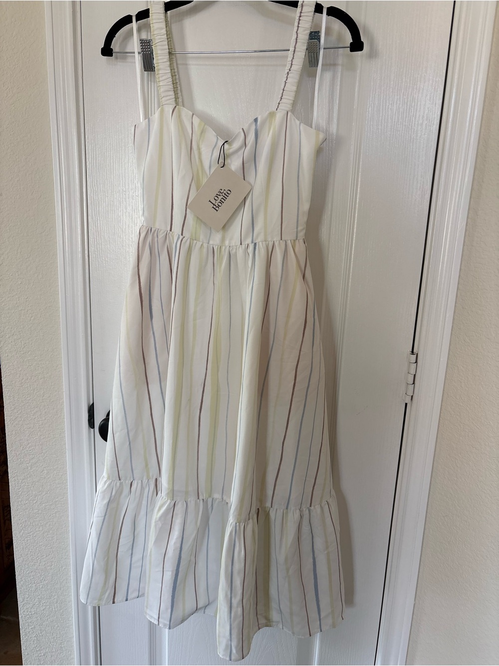 LoveShackFancy-Inspired White Midi Sundress with Pastel Stripes